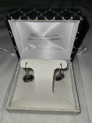Earrings Silverplate Illuminaire Gray Swarovski Crystal Stones Dangle NEW in Box