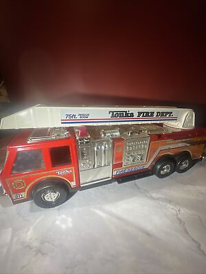 #ad Tonka Engine 5 Fire Department Truck 75 Ft Rescue Boom Red 1993 light and sound