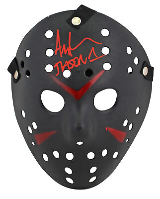 Ari Lehman Friday The 13th quot;Jason 1quot; Signed Black Jason Mask w Red Sig BAS Wit