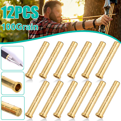 #ad 12Pcs 100Grain Heavy Weight Arrow Brass Inserts Base Archery ID6.2mm Arrow Shaft