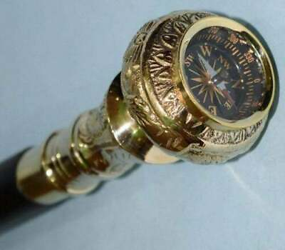 Working Style Spy Compass Brass Head Handle Walking Stick Cane Handmade Style