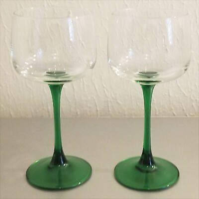 #ad #ad Vintage French Luminarc Wine Glasses Green Stem Pair of 2 in EUC