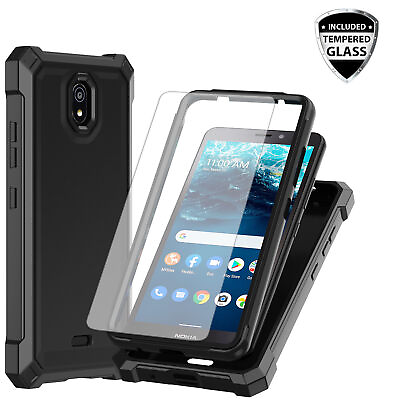 For Nokia C100 Phone Case Full Body Shockproof Impact Cover with Tempered Glass