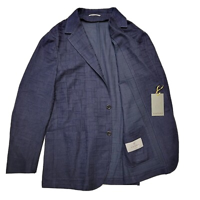#ad CANALI 46 R Navy Blue Blazer 100% Wool Knit Geometric Texture Men#x27;s Sport Coat