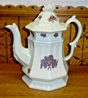 #ad Antique Edward Walley Ironstone Chelsea Grape Luster Coffee Pot