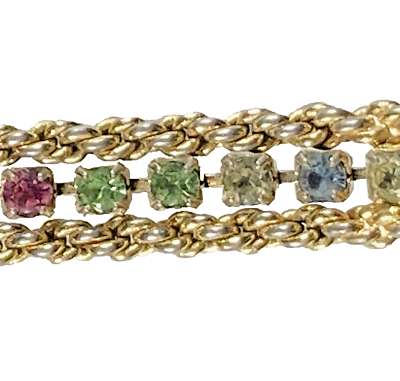 #ad Gold Tone Multicolor Rainbow Cut Gemstone Birthstone Tennis Bracelet