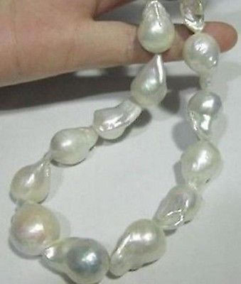#ad AA NATURAL PEARL 15 20mm SOUTH SEA WHITE BAROQUE PEARL NECKLACE 18quot;