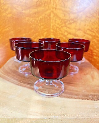 FRENCH FRANCE LUMINARC Set of 6 Vintage Red Champagne Dessert Glasses Glassware