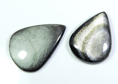 #ad 2Pcs Natural Silver Sheen Pear Untreated Loose Gemstone Cabochon 75Cts. M603