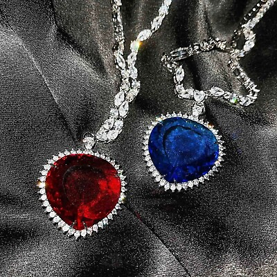 Blue Red Green TITANIC Heart of the Ocean Romantic Crystal Pendant Necklace