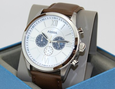 #ad NEW AUTHENTIC FOSSIL FLYNN SILVER BROWN LEATHER CHRONOGRAPH BQ2688 MEN#x27;S WATCH