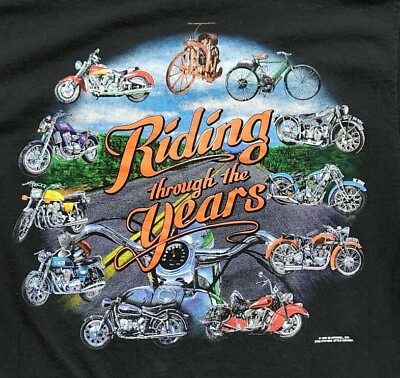 Vintage Riding Through The Years Motorcycle Shirt Black Delta Size Large 1997