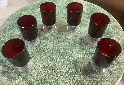 Vintage Luminarc Arcoroc Durand France Red Ruby Stemware 4quot; Wine Glass Set of 6