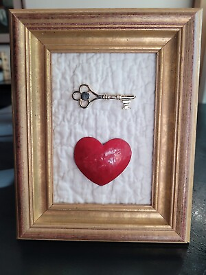 #ad Upcycled picture from vintage brooches amp; jewelry. Key To My Heart. Valentine