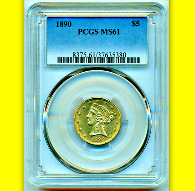 #ad 1890 PCGS MS61 Mintage 4240 Lowest 1878 to 1929 $5 Half Eagle ◉ $7200 APR