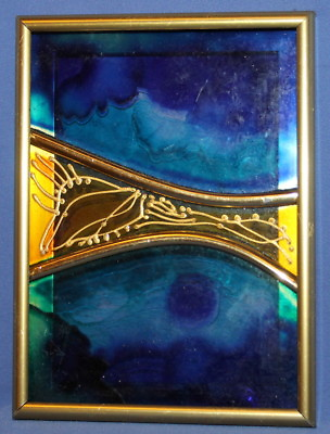 Abstract Painted Glass Brass Collage Small Wall Hanging Plaque