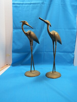 #ad MID CENTURY MODERN SOLID BRASS CRANES HERONS FIGURINES 14quot; TALL