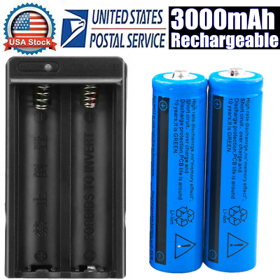 #ad 2pcs 3.7V 3000mAh Batteries Rechargeable Battery amp; Charger for Flashlight Torch