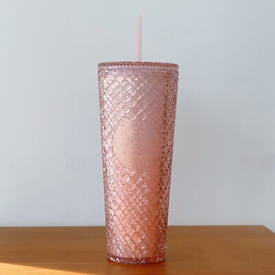 #ad Hot China Starbucks Sakura Pink Diamond Jeweled Studded 24oz Tumbler Straw Cup
