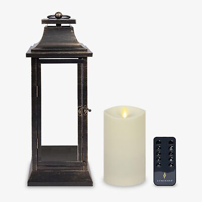 #ad Luminara Bronze 19quot; Heritage Lantern with Outdoor Flameless Candle 3.75quot; x 7...