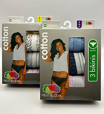 #ad New Fruit of The Loom Ladies 3 Pack Assorted Style Cotton Bikinis Sizes S 2XL