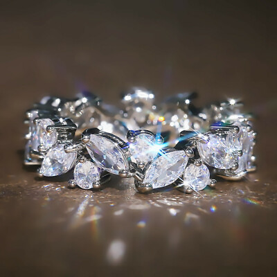 925 Silver Filled Ring Cubic Zircon Elegant Wedding Jewelry Women Ring Sz 6 10