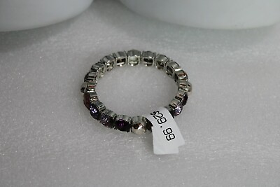#ad BALLET NWT BRACELET SHINY SILVER TONE STRETCHY PURPLES amp; SILVER STONES 1 4quot; WIDE