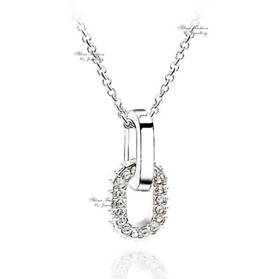 18K White Gold GF Made With Swarovski Element Double Linked Oval Circle Necklace