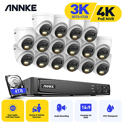 #ad ANNKE 5MP Audio POE Security Camera System 8CH 16CH 4K NVR Outdoor Color Night