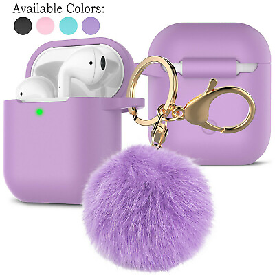 For Apple AirPods 1 2 3 Silicone Charging Case Cute Cover with Keychain Fur Ball