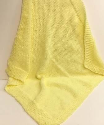 #ad Yellow Hand Knit Baby Afghan Soft Handmade Blanket Boy Girl 32 x 32