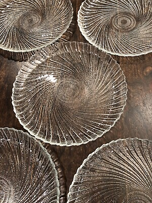 5 Luminarc Plates Arcoroc Scalloped Sea Breeze Glass Swirl 7.25” Made in France
