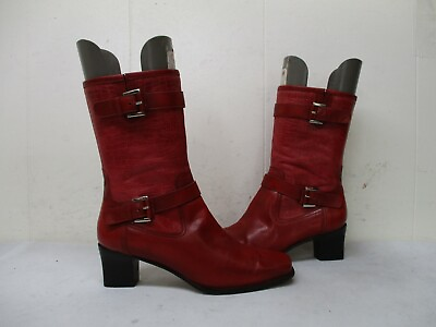 Tanguis Peru Red Leather Zip Mid Calf Boots Womens Size 36 EUR