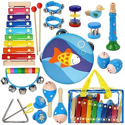 #ad Kids Musical Instruments Set Wooden Percussion Instruments Toy for Blue