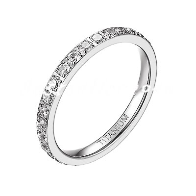 2mm Women Titanium Engagement Ring Cubic Zirconia Eternity Wedding Band Sz# 4 12