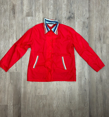 #ad #ad Vintage 70#x27;s Button Up Snaps Collared Jacket Red Long Sleeve Women#x27;s Size Large