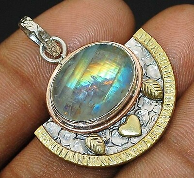 #ad Three Tone Natural Color Changing Labradorite 925 Sterling Silver Pendant NW10 8