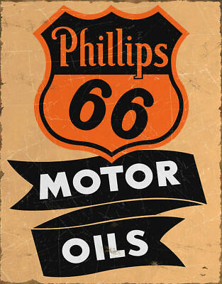 Phillips 66 Motor Oil Premium Weathered Vintage Garage Shop Wall Metal Tin Sign