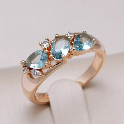 #ad Vintage Blue Natural CZ Women girl Ring 585 Rose Gold jewelry gift Bride wedding
