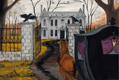 CROW HORSE RYTA 4X6 PRINT OF PAINTING GOTHIC VINTAGE STYLE HALLOWEEN MANOR JOL