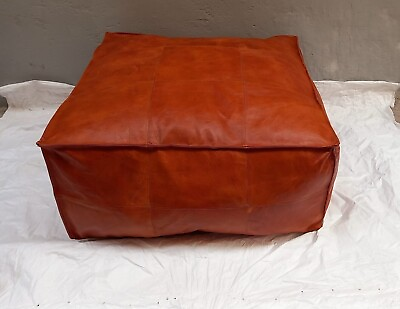 #ad Premium Quality Moroccan Leather Handcrafted Square Pouffe Ottoman Footstool