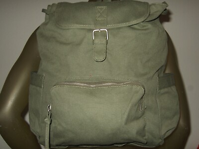 NWT Womens Pacsun Solid Army Green Slouch Buckle Multi Pockets Book Bag Backpack