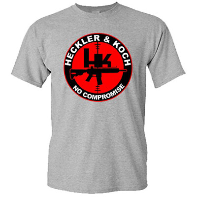 #ad New Heckler and Koch Logo Guns Firearms Men#x27;s Gray T Shirt S 5XL