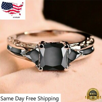 Women Silver Plated Rings Jewelry Black Sapphire Elegant Gift Sz 5 11 Simulated