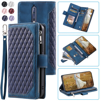 #ad #ad Luxury Rhombic Leather Wallet Case Zipper Flip Card Phone Case For Nokia 8