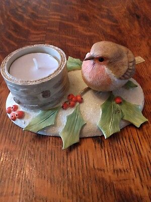 Marjolein Bastin Bird Robin Holly Berries Tea Light Candle Holder