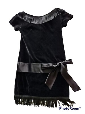 #ad Vintage 60#x27;s Jonathan Logan Velvet Black Dress Fringe *Flawed