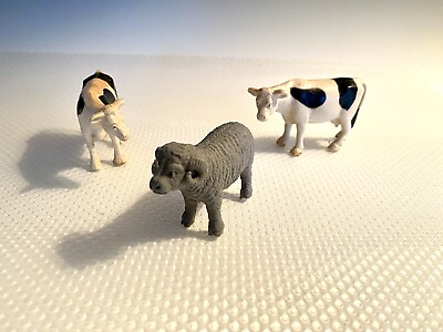 3 Miniature Cows and Sheep Ram Figurines for LGB G scale train sets 2x3in