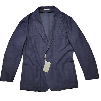 #ad CANALI 46R Navy Blue Blazer 100% Wool Knit Geometric Texture Men#x27;s Sport Coat