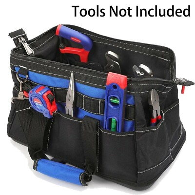 16quot; Wide Mouth Tool Bag Water Proof Molded Base Pockets Tool Storage Organizer
